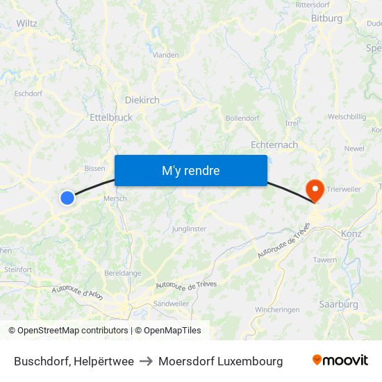 Buschdorf, Helpërtwee to Moersdorf Luxembourg map