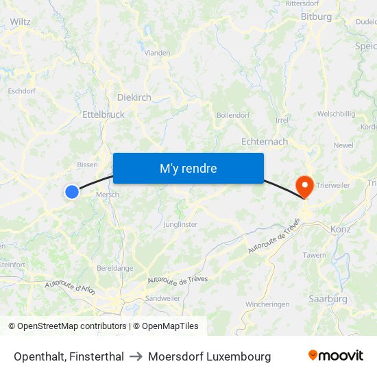 Openthalt, Finsterthal to Moersdorf Luxembourg map