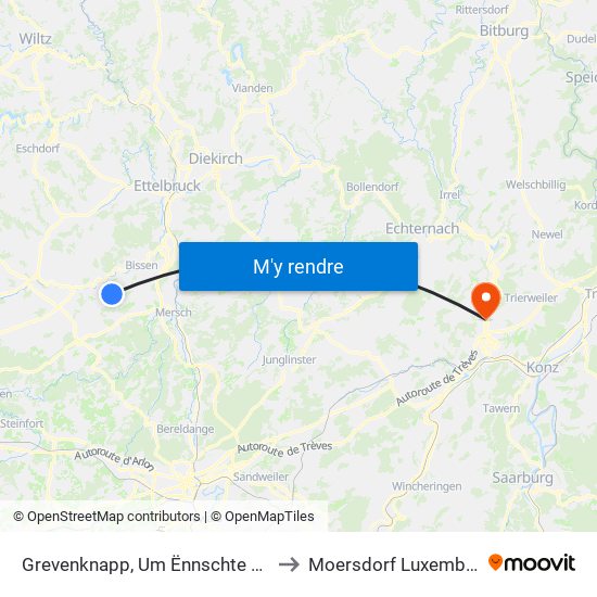 Grevenknapp, Um Ënnschte Knapp to Moersdorf Luxembourg map