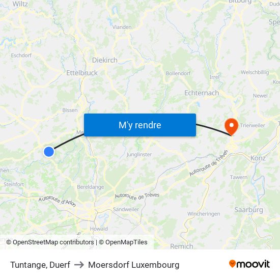 Tuntange, Duerf to Moersdorf Luxembourg map