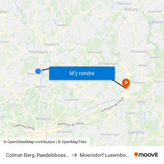 Colmar-Berg, Raedelsboesch to Moersdorf Luxembourg map