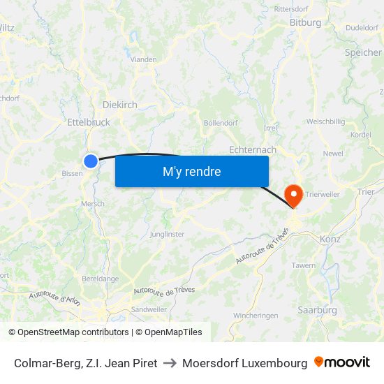 Colmar-Berg, Z.I. Jean Piret to Moersdorf Luxembourg map