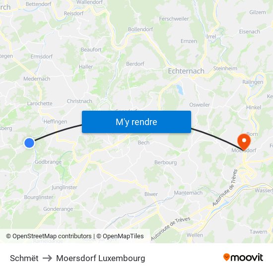 Schmët to Moersdorf Luxembourg map