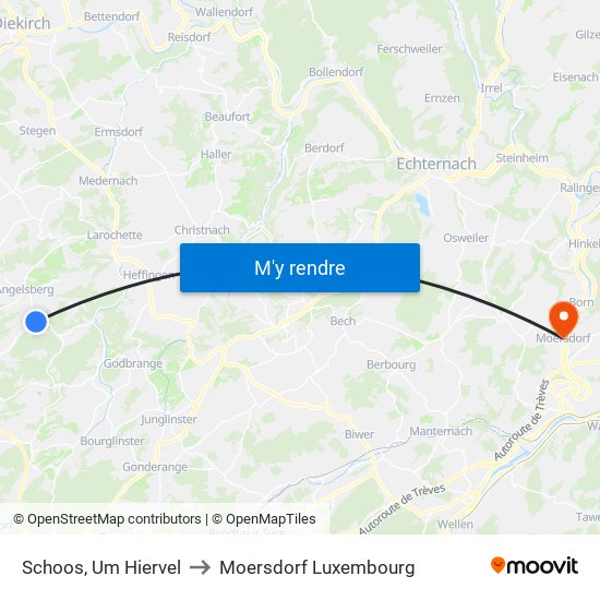 Schoos, Um Hiervel to Moersdorf Luxembourg map