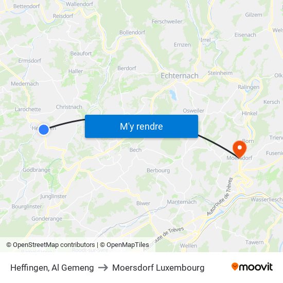 Heffingen, Al Gemeng to Moersdorf Luxembourg map