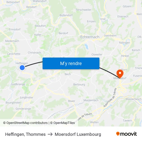 Heffingen, Thommes to Moersdorf Luxembourg map