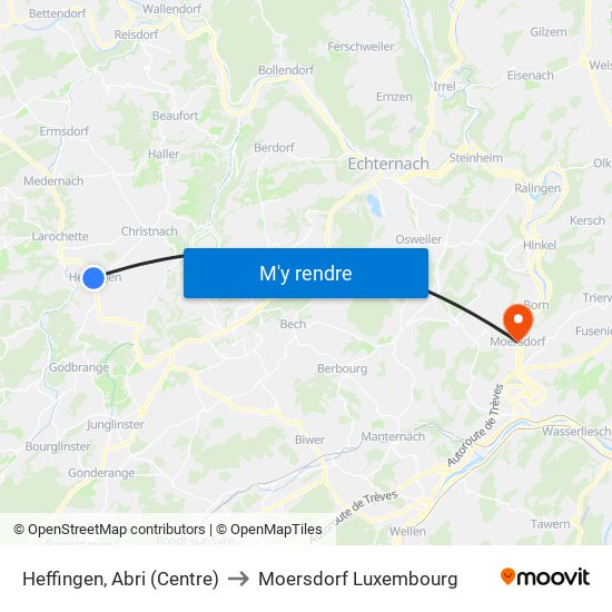 Heffingen, Abri (Centre) to Moersdorf Luxembourg map
