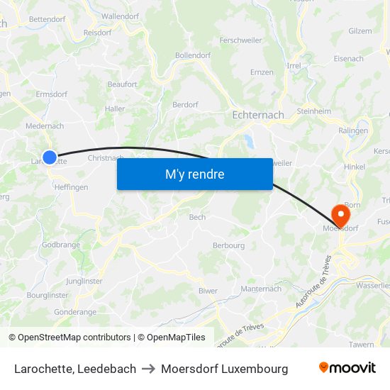 Larochette, Leedebach to Moersdorf Luxembourg map