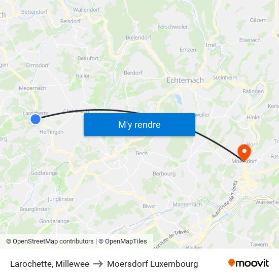 Larochette, Millewee to Moersdorf Luxembourg map