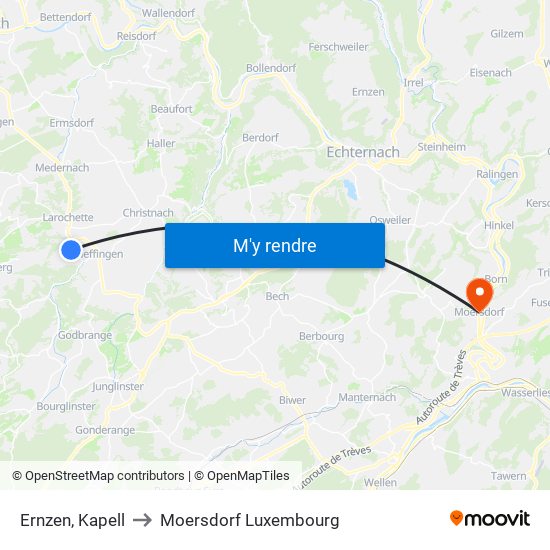 Ernzen, Kapell to Moersdorf Luxembourg map