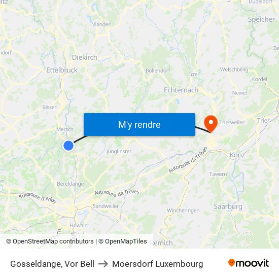Gosseldange, Vor Bell to Moersdorf Luxembourg map