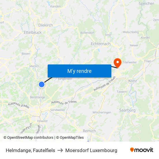 Helmdange, Fautelfiels to Moersdorf Luxembourg map