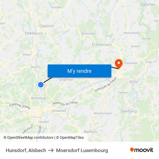 Hunsdorf, Alsbech to Moersdorf Luxembourg map