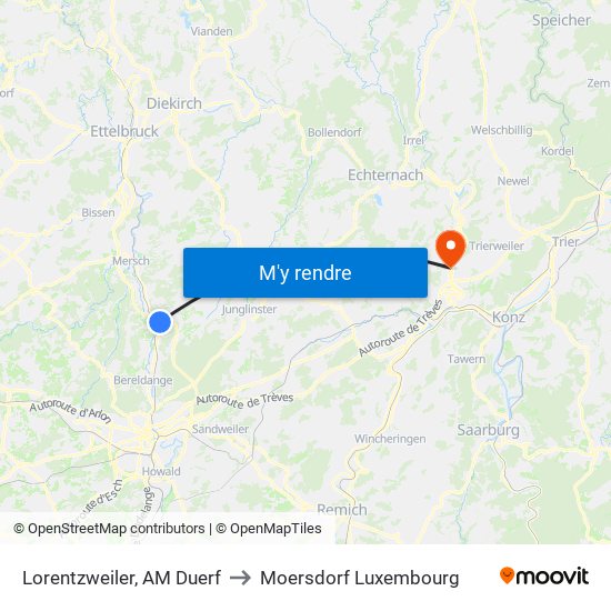 Lorentzweiler, AM Duerf to Moersdorf Luxembourg map