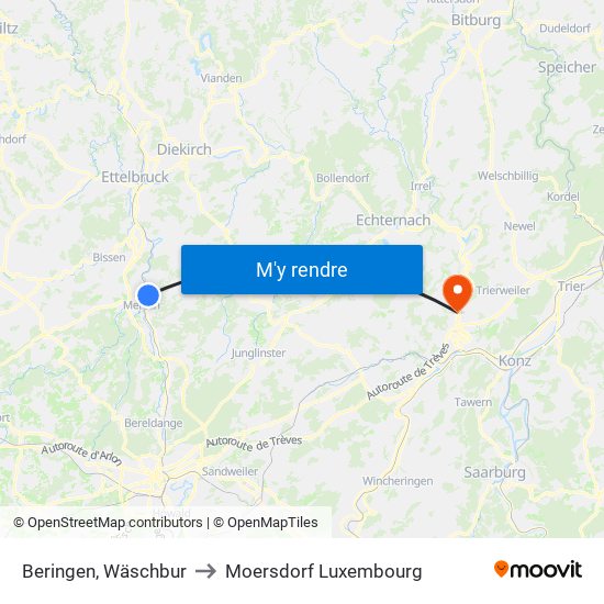 Beringen, Wäschbur to Moersdorf Luxembourg map