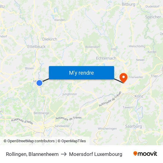 Rollingen, Blannenheem to Moersdorf Luxembourg map