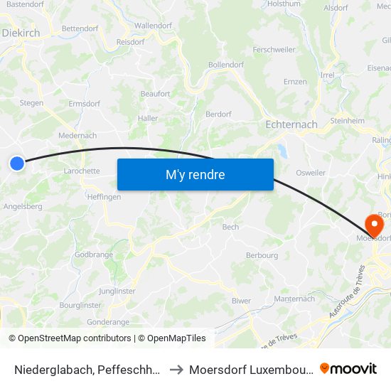 Niederglabach, Peffeschhaff to Moersdorf Luxembourg map