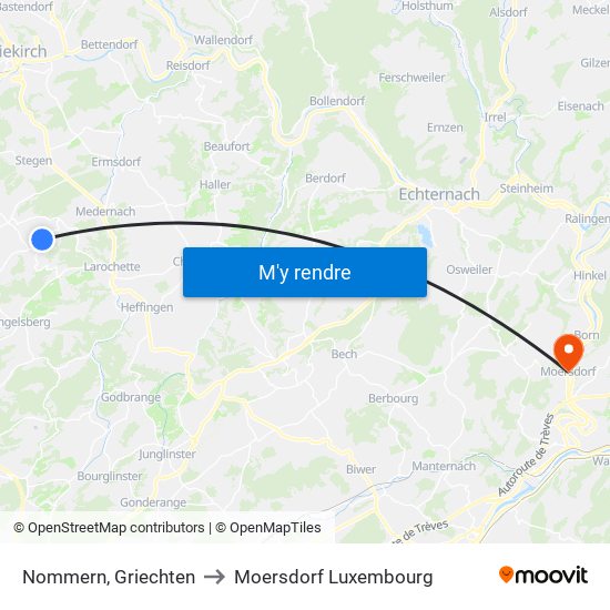 Nommern, Griechten to Moersdorf Luxembourg map