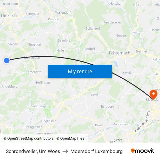 Schrondweiler, Um Woes to Moersdorf Luxembourg map