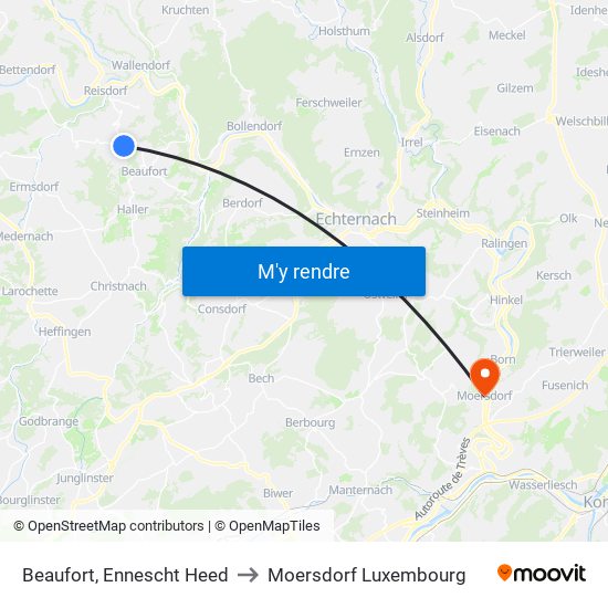 Beaufort, Ennescht Heed to Moersdorf Luxembourg map