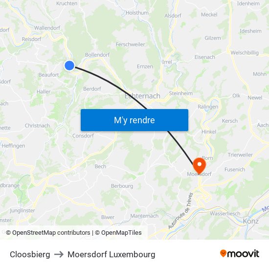 Cloosbierg to Moersdorf Luxembourg map