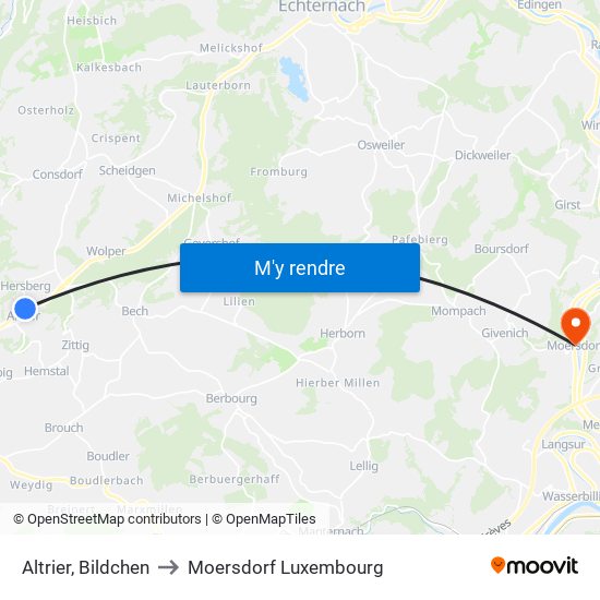 Altrier, Bildchen to Moersdorf Luxembourg map