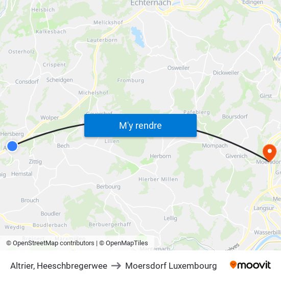 Altrier, Heeschbregerwee to Moersdorf Luxembourg map