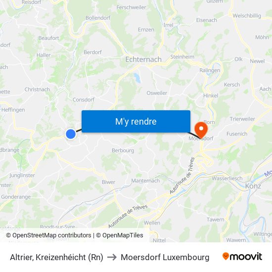 Altrier, Kreizenhéicht (Rn) to Moersdorf Luxembourg map