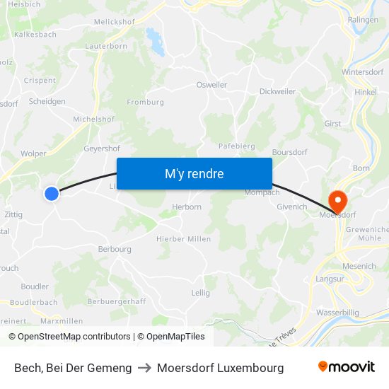 Bech, Bei Der Gemeng to Moersdorf Luxembourg map