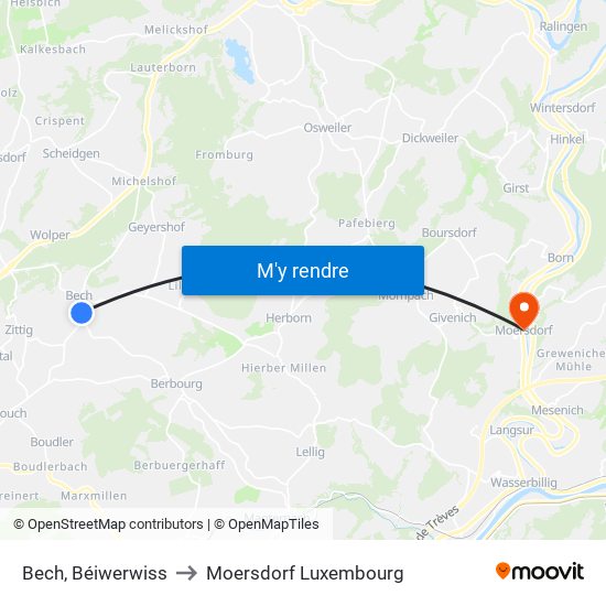 Bech, Béiwerwiss to Moersdorf Luxembourg map