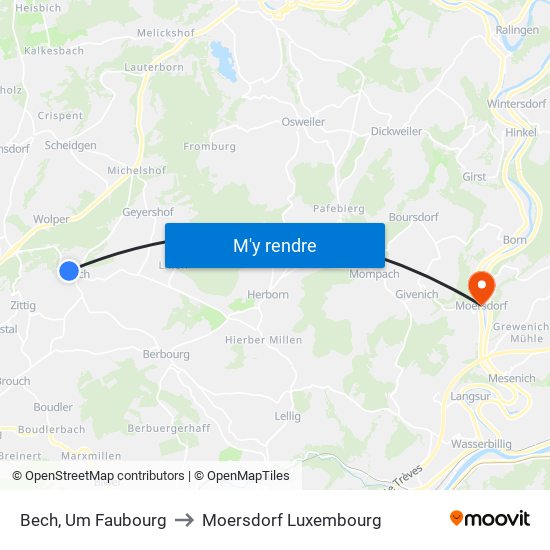 Bech, Um Faubourg to Moersdorf Luxembourg map