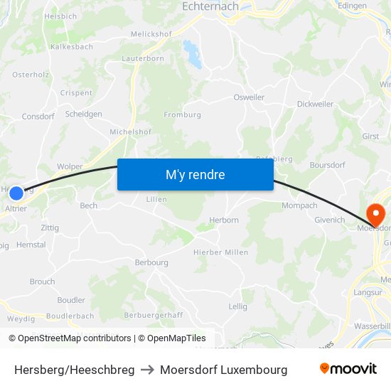Hersberg/Heeschbreg to Moersdorf Luxembourg map