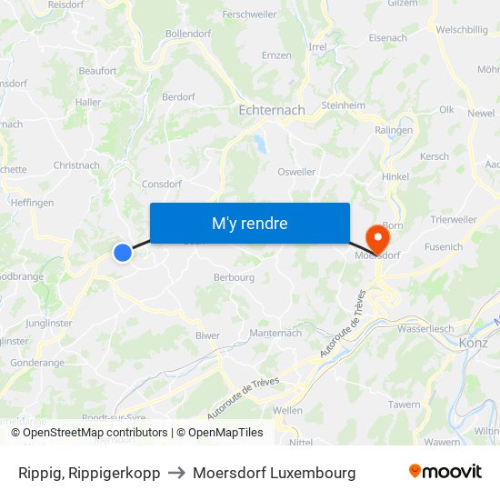 Rippig, Rippigerkopp to Moersdorf Luxembourg map