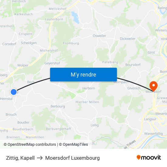 Zittig, Kapell to Moersdorf Luxembourg map