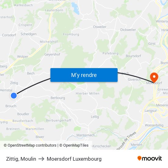 Zittig, Moulin to Moersdorf Luxembourg map