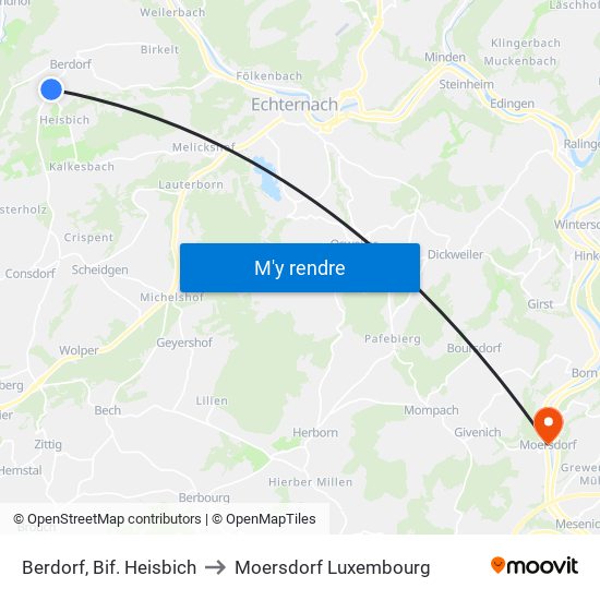 Berdorf, Bif. Heisbich to Moersdorf Luxembourg map