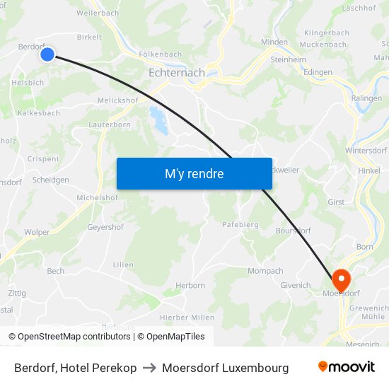 Berdorf, Hotel Perekop to Moersdorf Luxembourg map