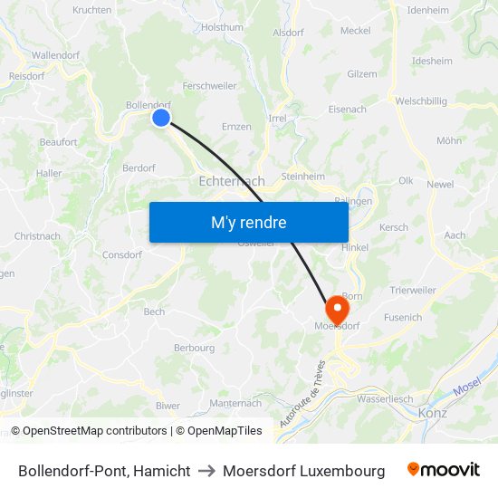 Bollendorf-Pont, Hamicht to Moersdorf Luxembourg map