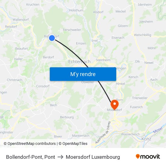 Bollendorf-Pont, Pont to Moersdorf Luxembourg map