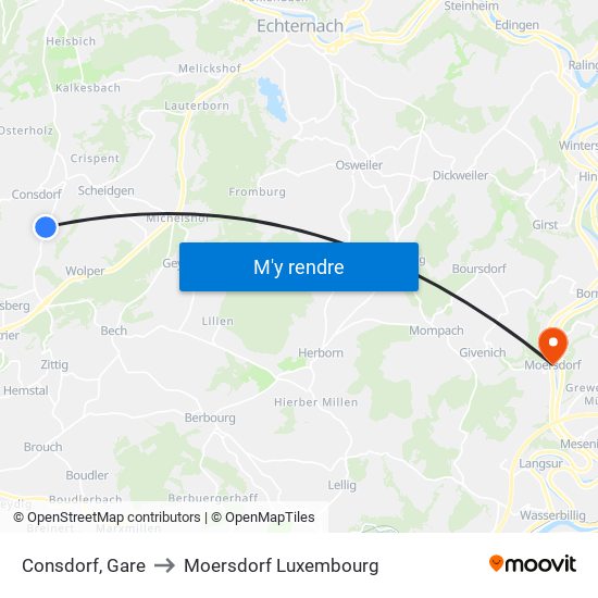 Consdorf, Gare to Moersdorf Luxembourg map