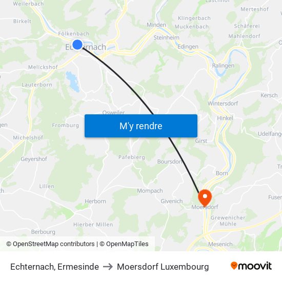 Echternach, Ermesinde to Moersdorf Luxembourg map