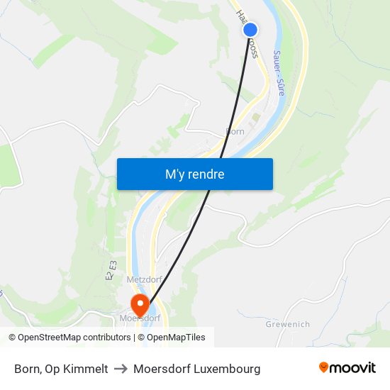 Born, Op Kimmelt to Moersdorf Luxembourg map