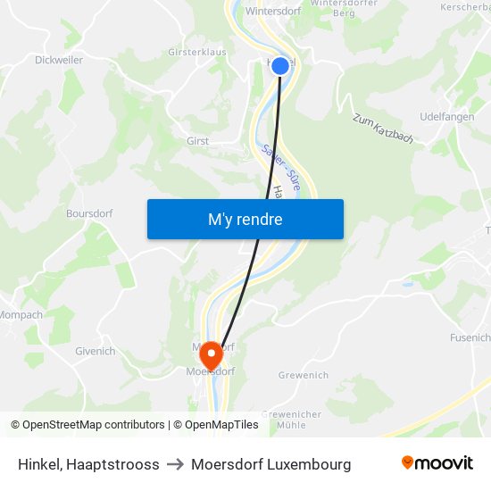 Hinkel, Haaptstrooss to Moersdorf Luxembourg map