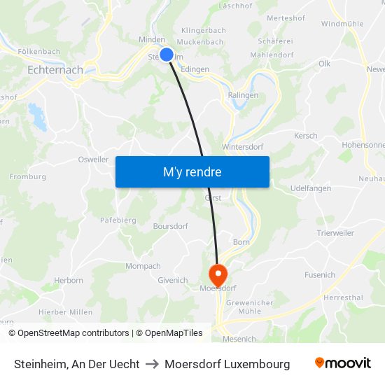 Steinheim, An Der Uecht to Moersdorf Luxembourg map