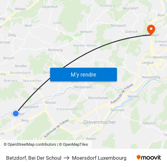 Betzdorf, Bei Der Schoul to Moersdorf Luxembourg map
