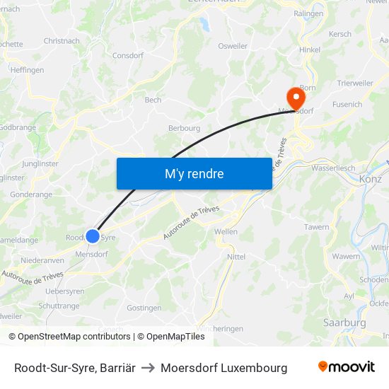 Roodt-Sur-Syre, Barriär to Moersdorf Luxembourg map