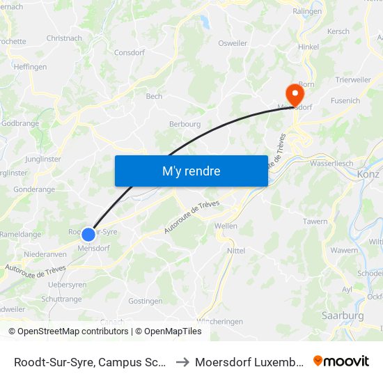 Roodt-Sur-Syre, Campus Scolaire to Moersdorf Luxembourg map