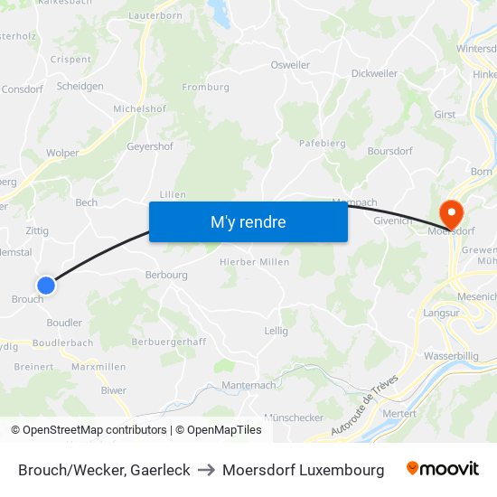Brouch/Wecker, Gaerleck to Moersdorf Luxembourg map