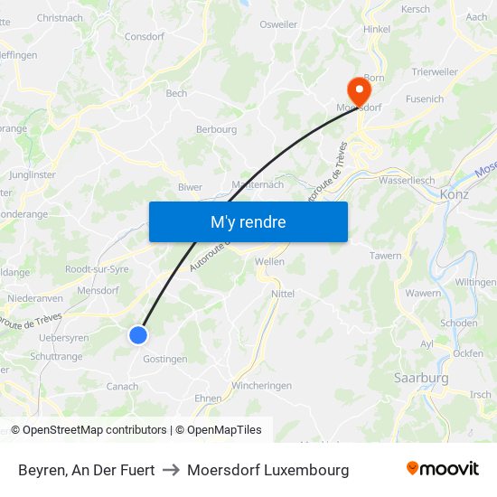Beyren, An Der Fuert to Moersdorf Luxembourg map