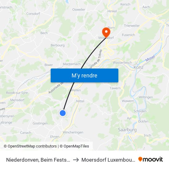 Niederdonven, Beim Festsall to Moersdorf Luxembourg map